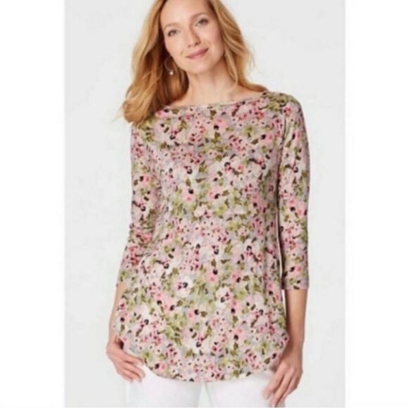 J. Jill Tops - J. Jill Love Linen Springtime Floral Keyhole Tie Back Tunic Blouse Top‎ Large